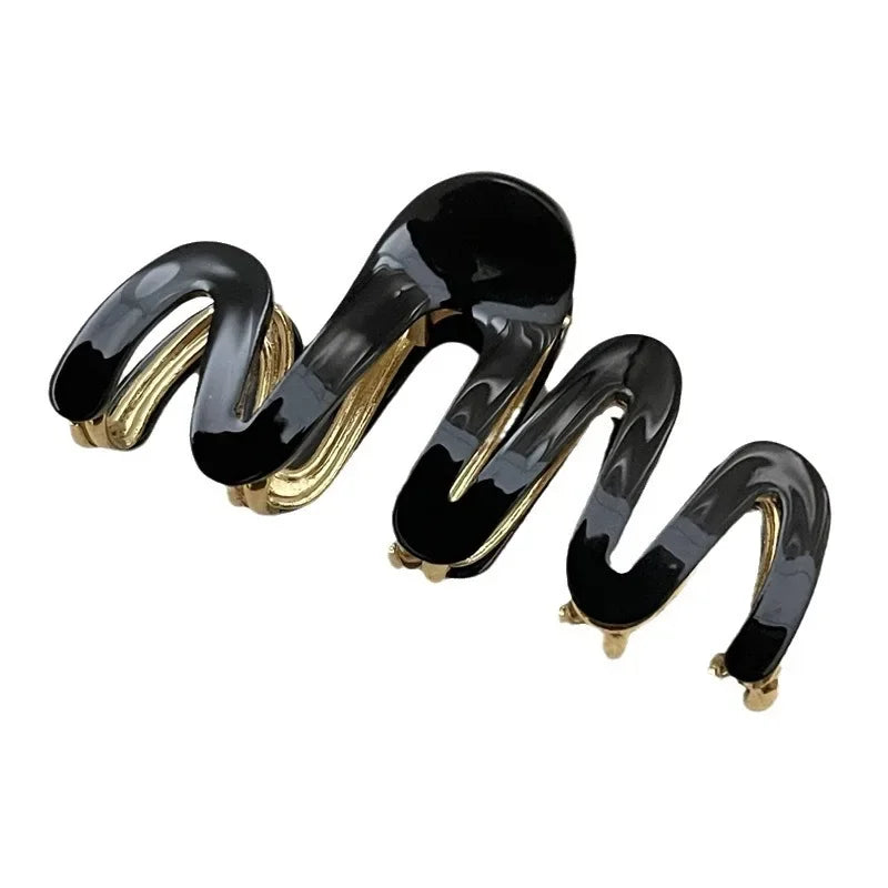 Acetate Metal Wave Grip Women's Back Half Catch Shark Clip Medium Hairpin High-Grade Hair Claw Headdress