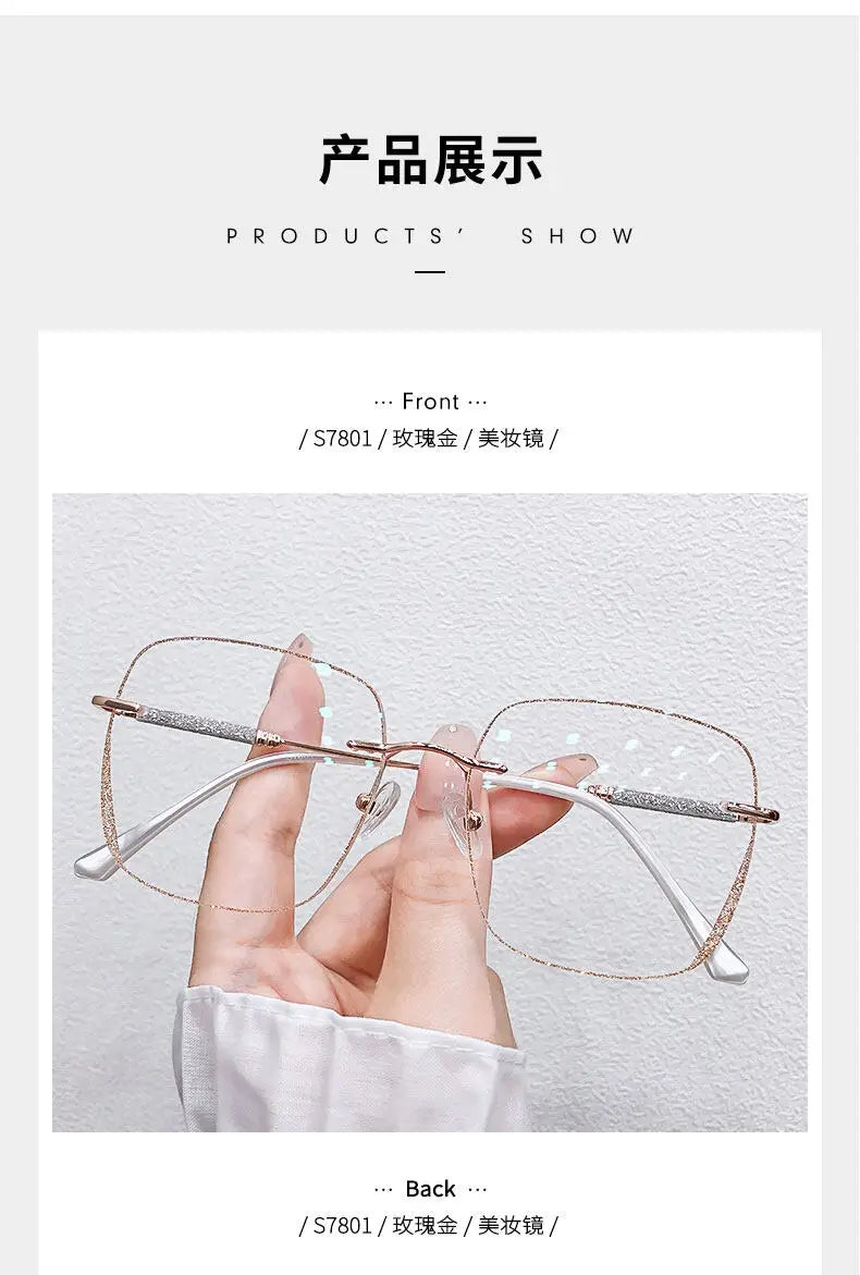 Anti Blue Light Myopia Glasses Women Eyeglasses Computer Glasses with Diopters 0 To -4.0 Shiny Rimless Frame Glasses