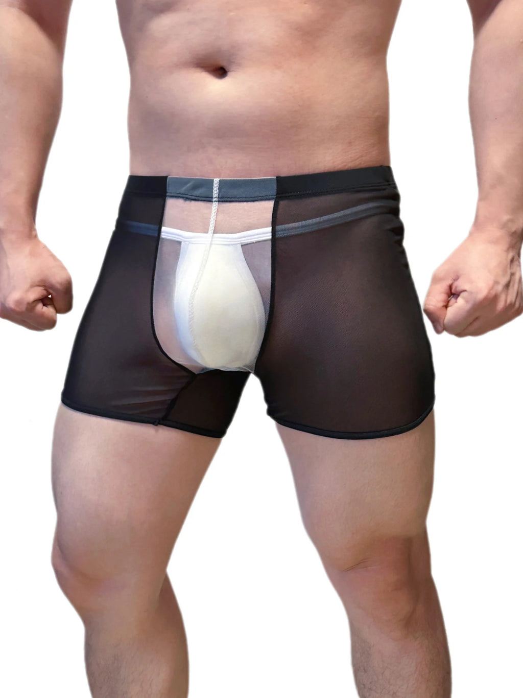 Mens Sexy Mesh Underwear Boxers Shorts Transparent Man Penis Pouch Panties Sheer Underpants Long Leg Boxershorts