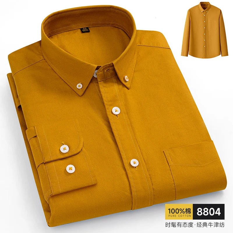 100% Pure Cotton Men Shirts Long Sleeve Dress Shirts Male Slim Social Business Blouse Solid Color Oxford Shirt 8XL 10XL 11XL