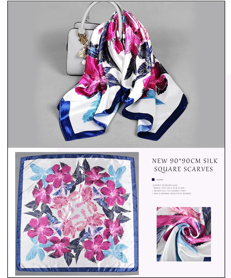 BYSIFA| Blue Pink Silk Women Scarf Spring Fashion Chinese Style Elegant Square Scarves Shawls Fouldard Fall Winter Scarves Wraps