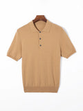 Summer 100% merino sweater men's lapel pullover short sleeve POLO neck sweater loose top knitted clothing plus size T-shirt