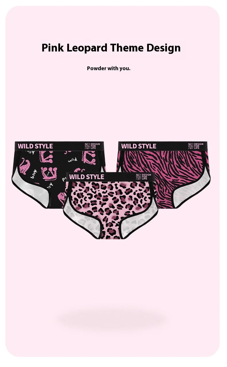 MAIMENG Women's triangle pants Pink leopard print ice silk women underwear 7A antibacterial mid waist comfortable sexy panties