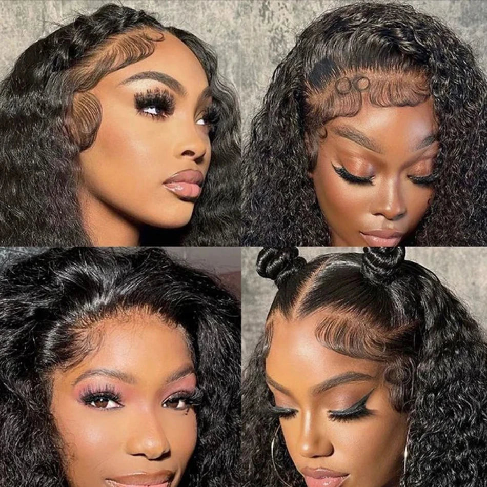 250 Density Glueless Kinky Curly Bob Wig Lace Frontal High Quality Wear And Go 100% Human Hair Wigs Pre Plucked 13X6 Deep Water