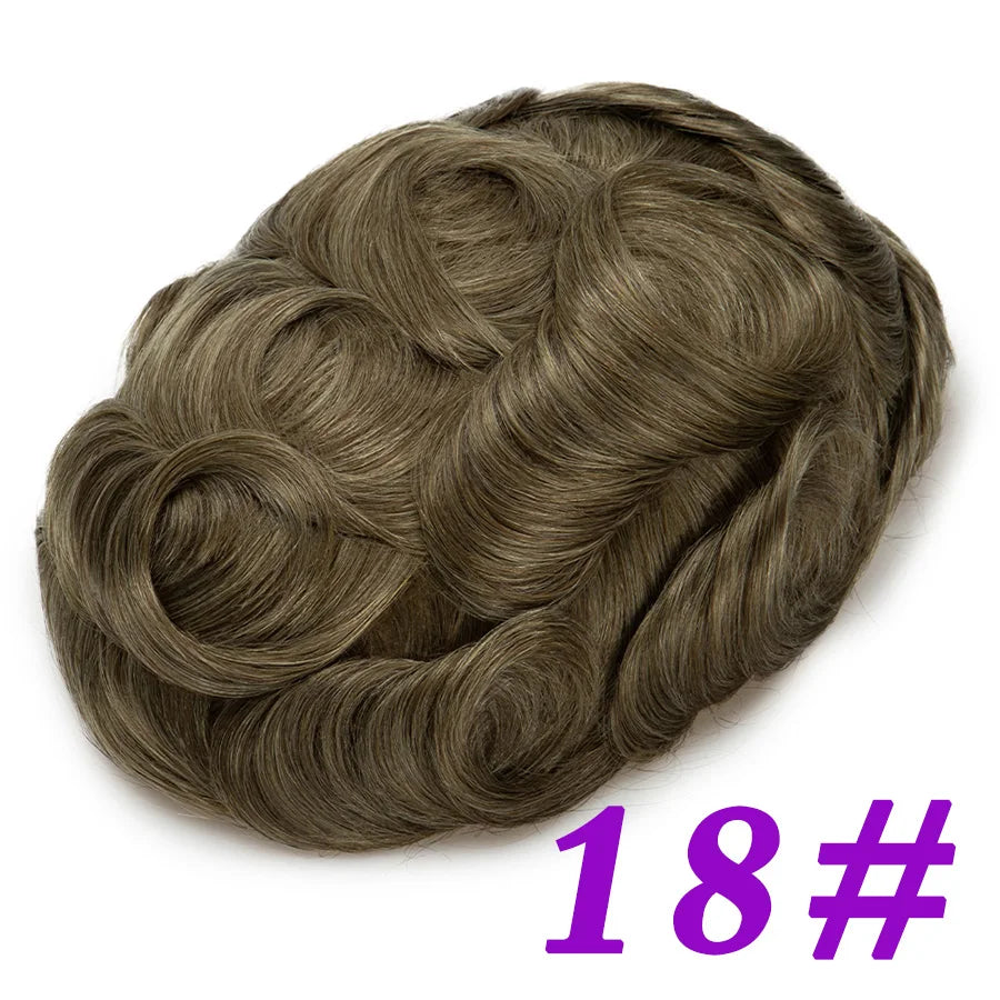Men Toupees Real Hair Replacement Systems Thin Skin base Indian Human Remy Hair Toupee with Tapes Hairpiece Male Wig Touchcolor