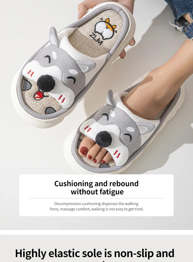 Gacimy Women's Cartoon Linen Slippers Comfortable Soft Thick Sole Indoor House Slippers Summer New Breathable Cute Linen Slides