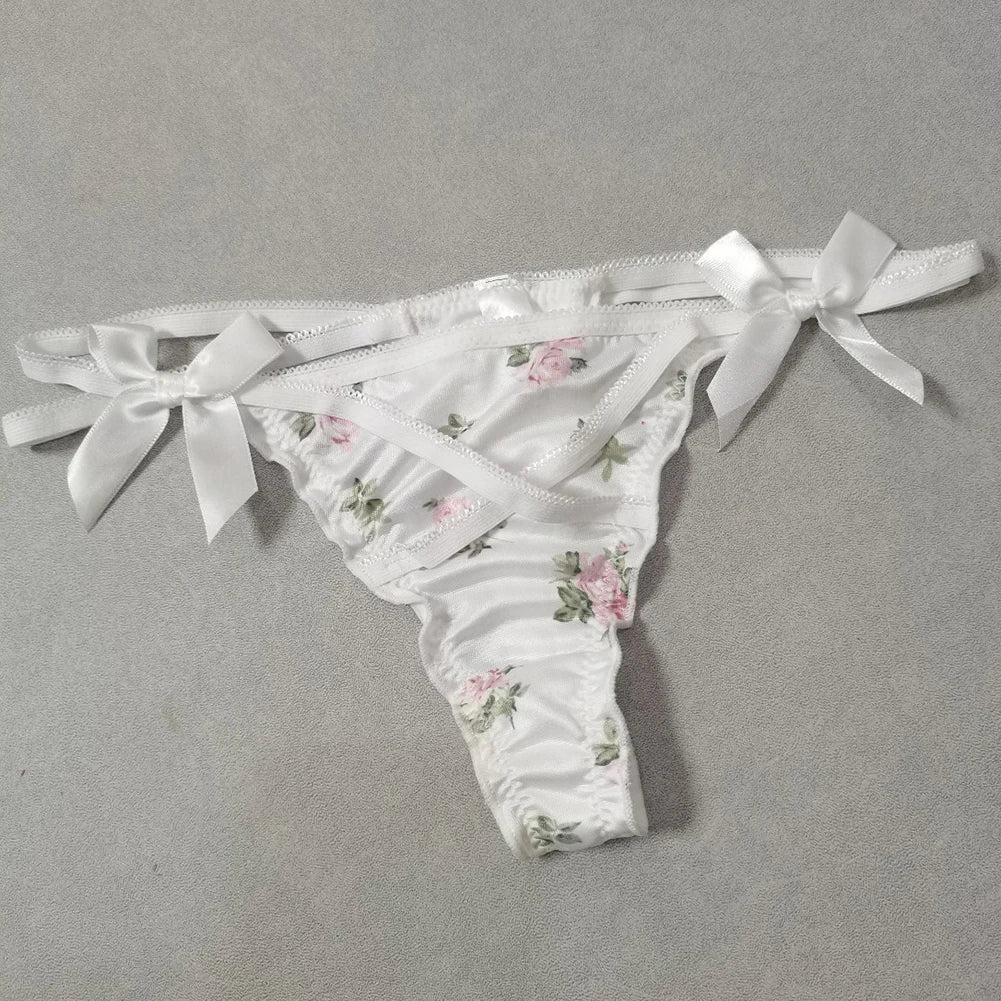 Ruffle Cute Sweet Girl Ladies Satin G-strings Thongs T-Panties Sexy Low Waist Women's Briefs Underwear Knickers