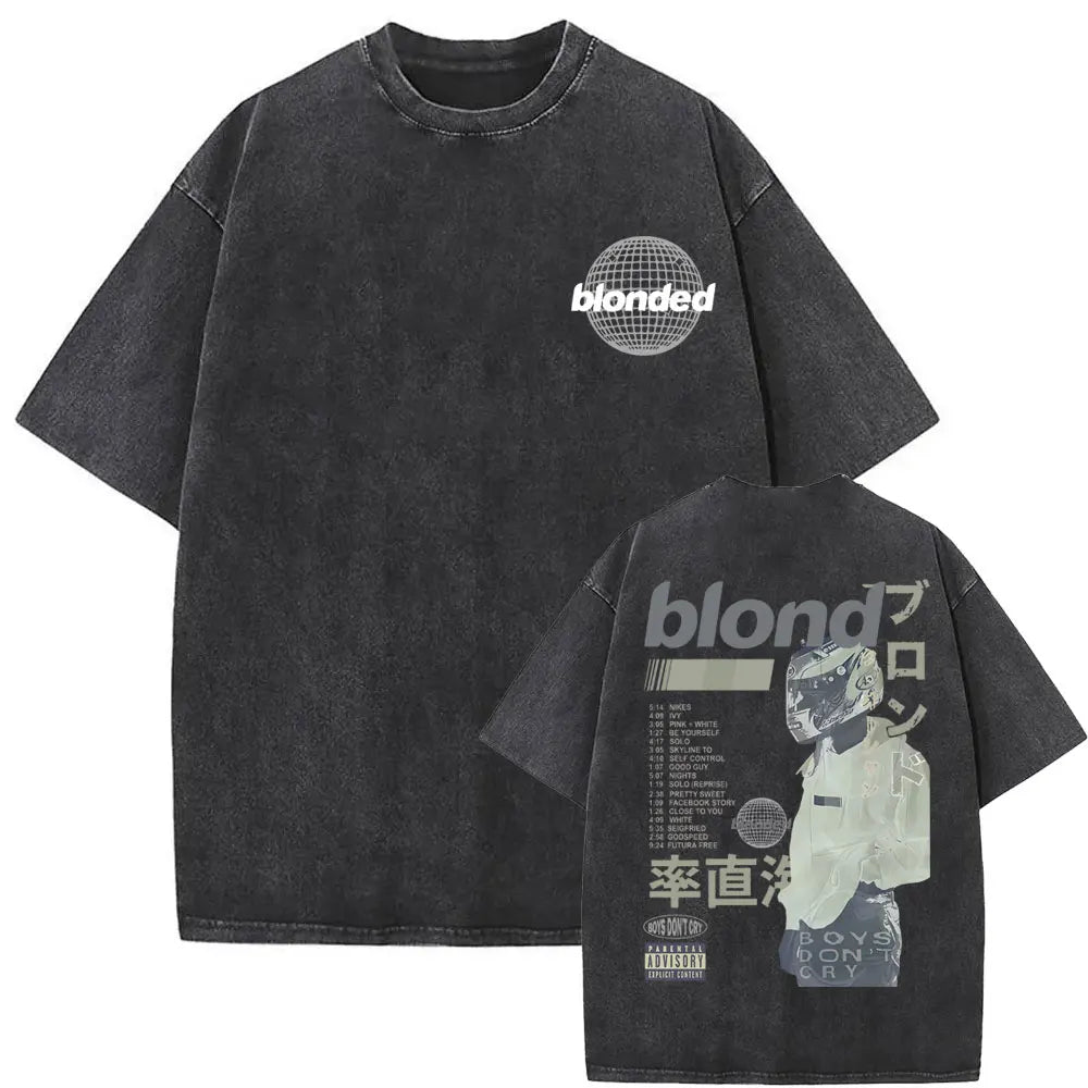 Washed Vintage Rapper Frank Oversized Tshirt Blond Graphic T-shirts Men Women Ocean Hip Hop T Shirt Men's Fashion Casual Tees