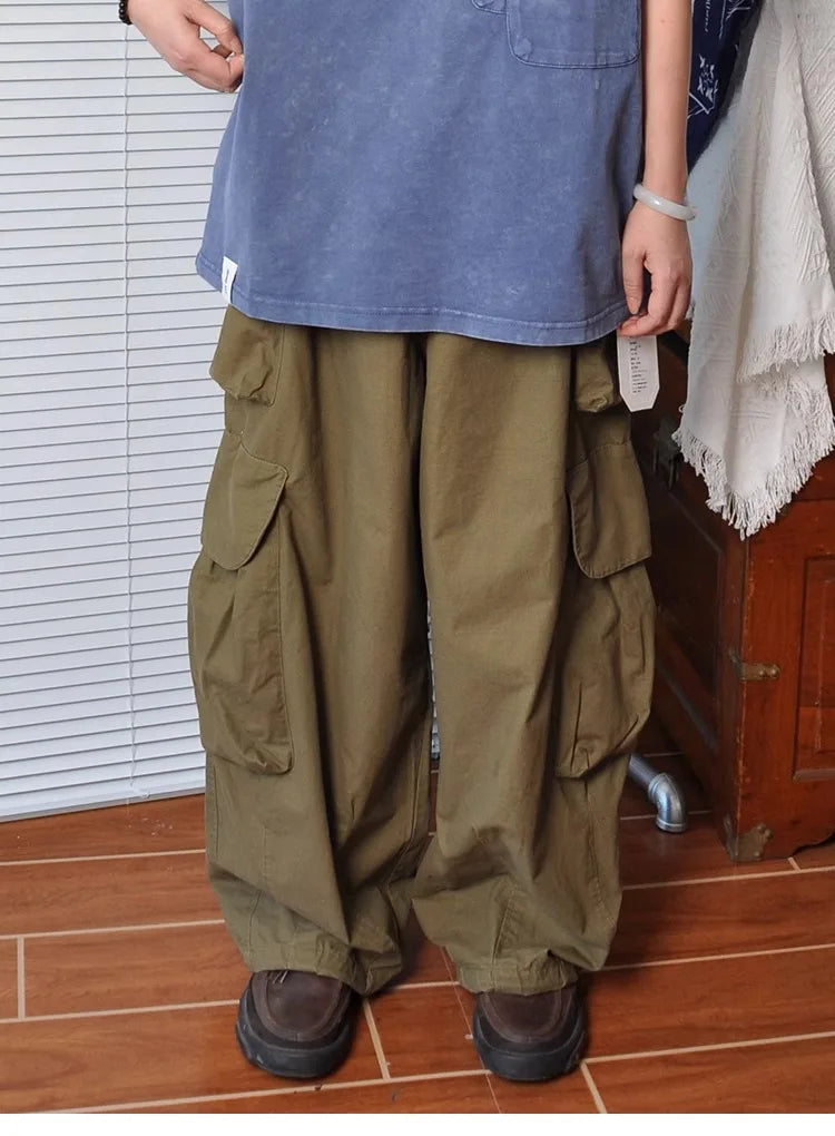Heavyweight Wide Leg Workwear Trousers CityBoy Hong Kong Style Multi-Pocket Loose Straight Casual Shape Men's Pants