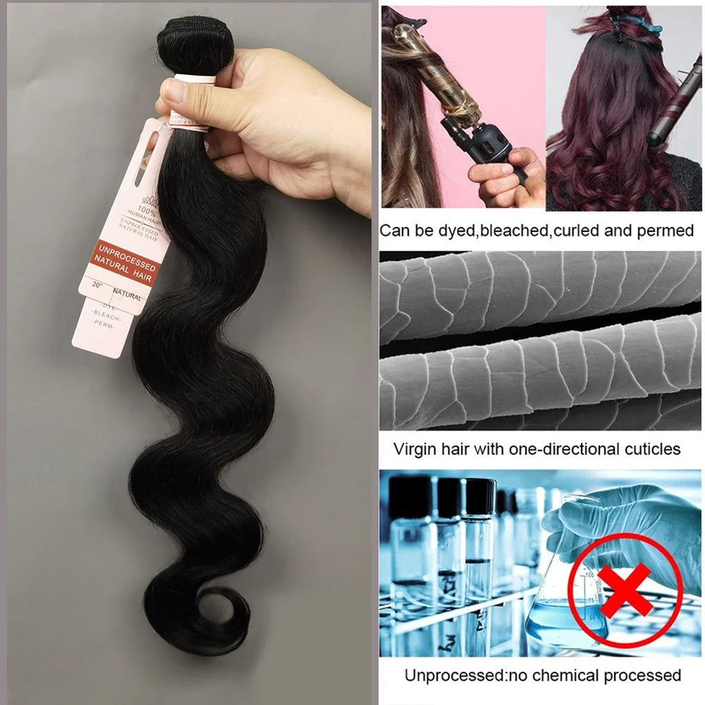 Body Wave Bundles 10-30 Inch Human Hair Extensions 100% Natural Body Wave Human Hair Weave Bundle 50g/Pcs Natural Black