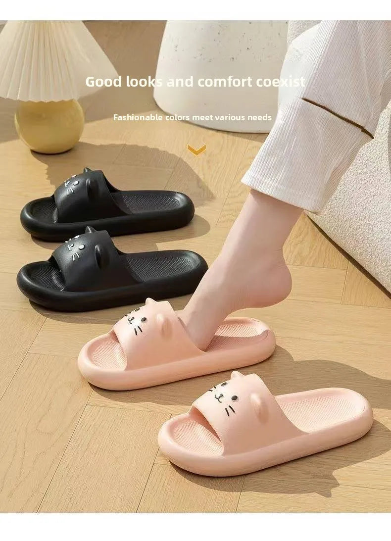 Printting Cute Cat Women Slippers Summer Indoor Soft Cartoon Sandals Bathroom Anti-slip Outdoor Comfy Men Leisure Shoes Couple