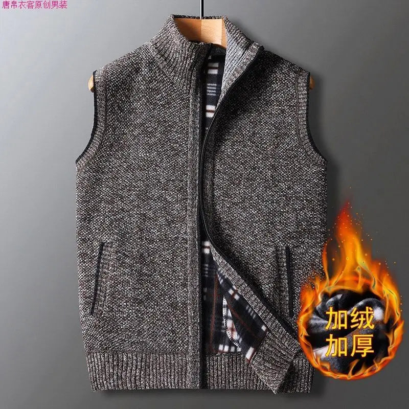 Winter Plus Velvet Thick Wool Vest Thick Knitted Cardigan Chopped Shoulder Vest