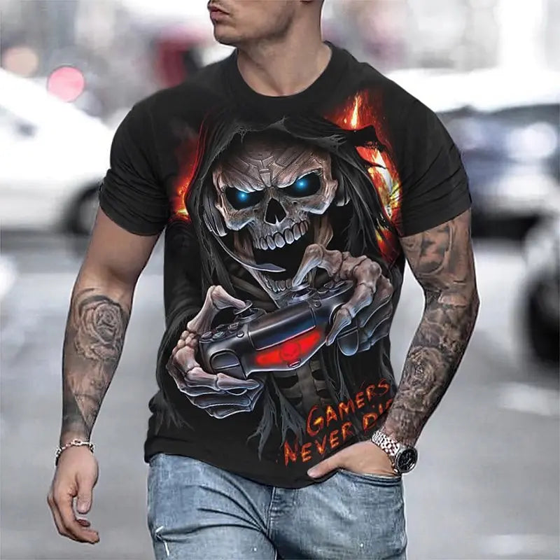 Halloween Day of the Dead Skull Men's Skull Graphic Prints T Shirt Retro Short Sleeve T shirt 3D Print Vintage Designer Holiday