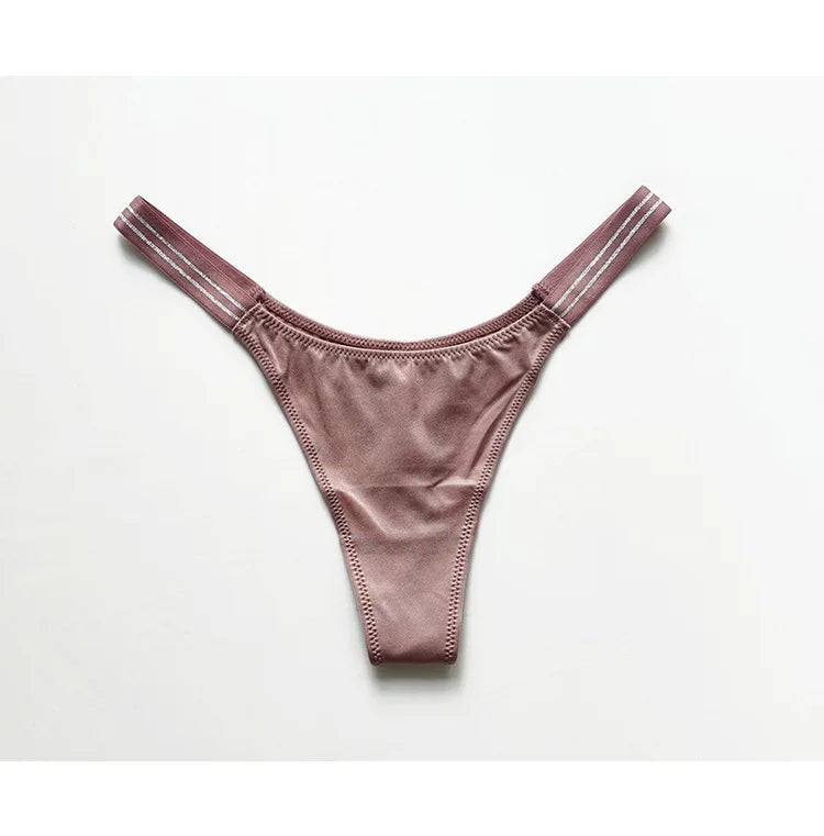 Women's low waist butt lift fitness sports high fork fashion thong thong sexy European and American ice silk T pants lingerie
