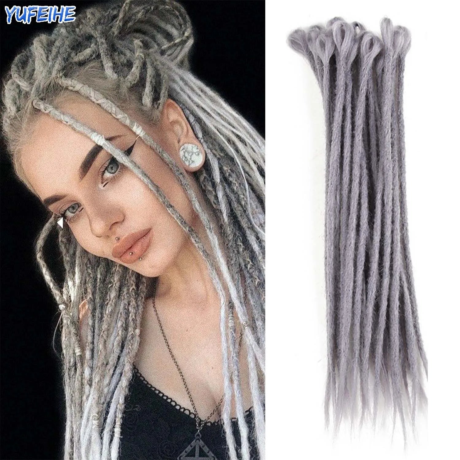 Dreadlocks Extensions Thin 0.7cm Width Synthetic Crochet Braids Hair Dreads Fake Hair Ombre Mint Green Reggae Hip Hop Style Pink