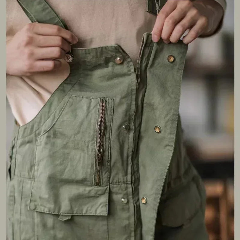 Retro American Cotton Overalls Loose Jumpsuit Men's Cargo Pants Men Suspenders Bibs Four Seasons Full Length Baggy Pants