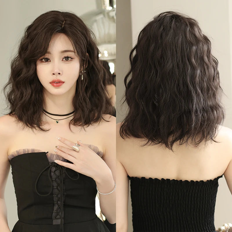 7JHH WIGS Body Wavy Wig Long Loose Curly Brown Wig for Women Daily Use High Density Synthetic Layered Hair Wigs with Bangs