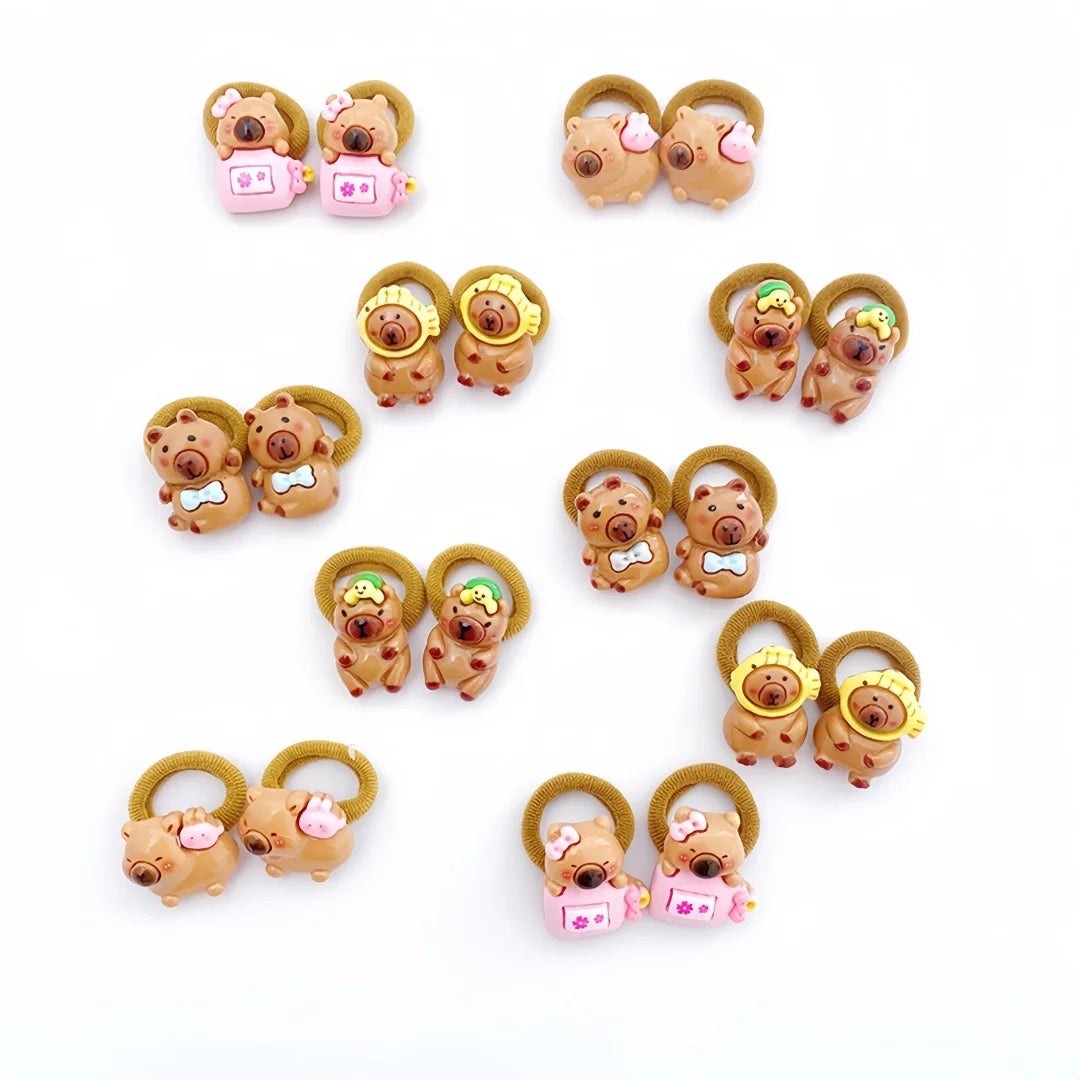 10Pcs Cute Capybara Hair Ties for Girls Colorful Cartoon Resin Towel Loop Bands Non-Slip Hair Accessories for Kids Daily Casual