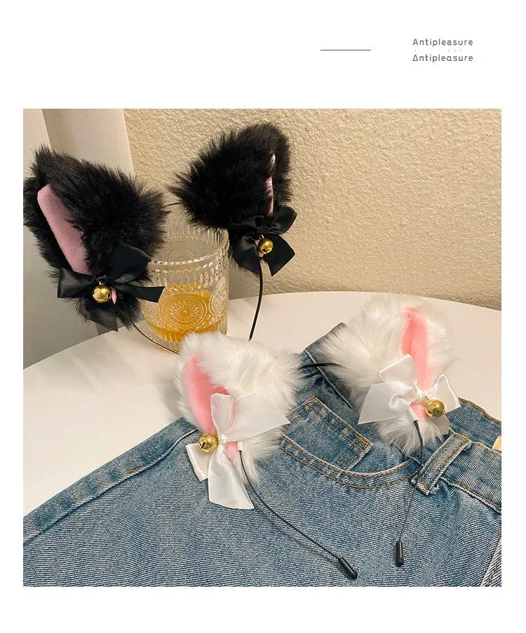 1/2PCS Plush Cat Ears Headband with Jingle Bells - Soft, Furry Cosplay Accessory for Halloween, Anime Parties & Photo Shoots.