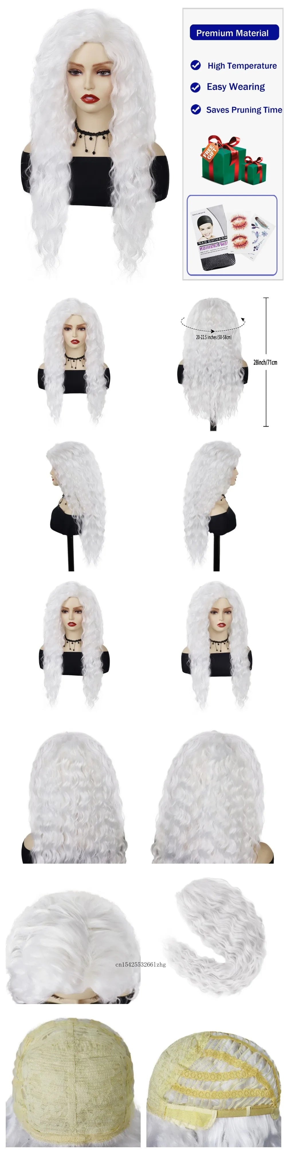 GNIMEGIL Synthetic Grey Hair Long Water Wave Wigs for Women Natural Fluffy Curly Wave Wig Cosplay Halloween Party Heat Resistant