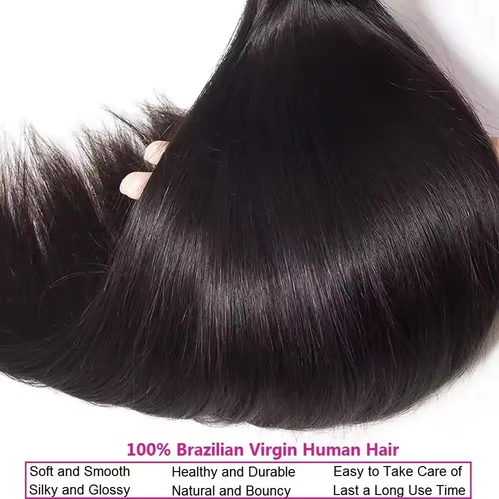 16A Real Bone Straight Human Hair Bundles Deal 30 40Inch Brazilian Raw Hair Extensions 3 4 Pcs Human Hair Bundles  Natural Black