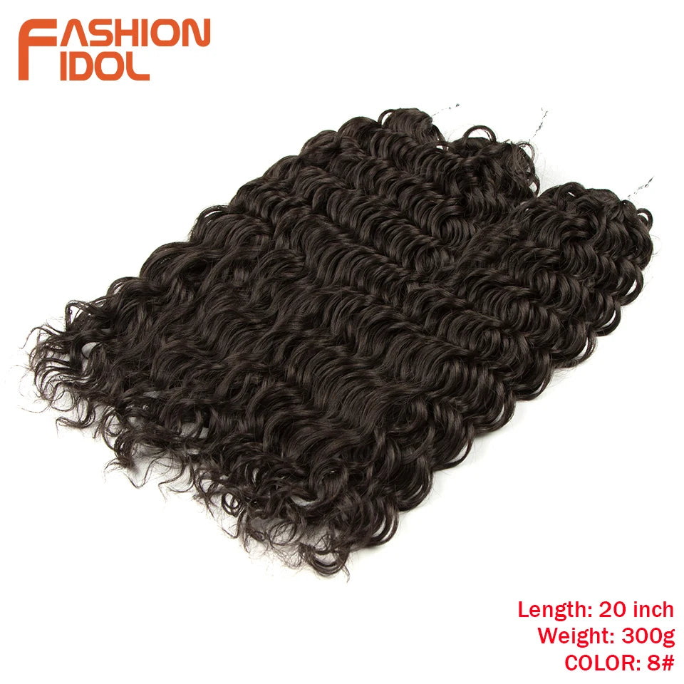FASHION IDOL Curl Hair Deep Wave Twist Hair Extensions For Women 20 Inch Ombre Blonde Crochet Fake Hair Synthetic Crochet Braids