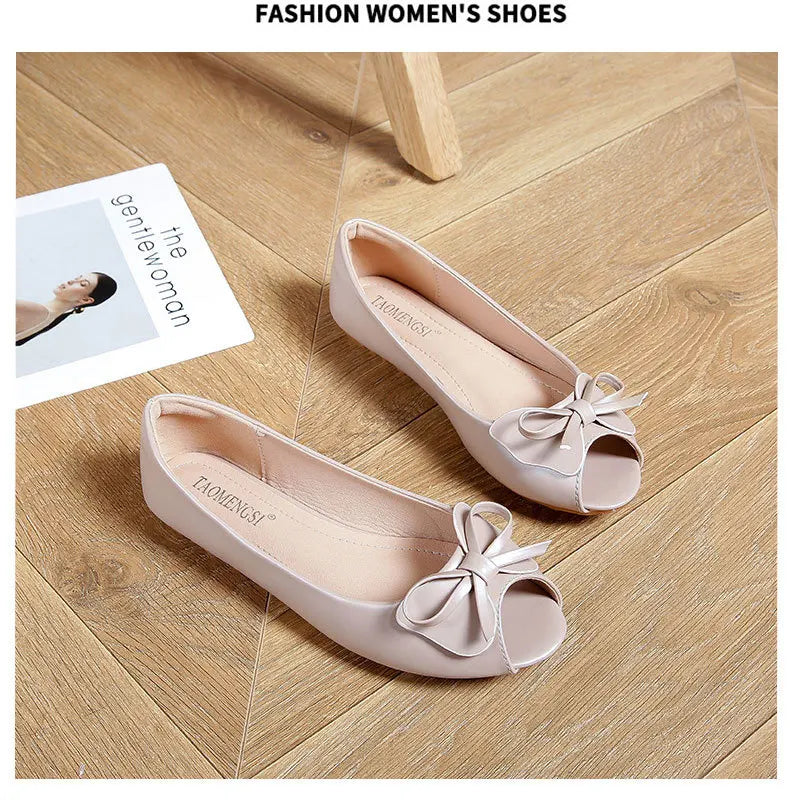 34-43 big size luxury peep toe bowtie flat shoes woman black/white leather ballet flats bow zapatos mujer primavera verano 2022