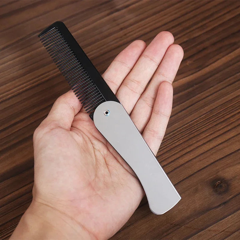 Foldable Anti-Static Steel Pocket Comb – Portable Styling Tool for Men’s Hair, Beards & Real Hair Wigs