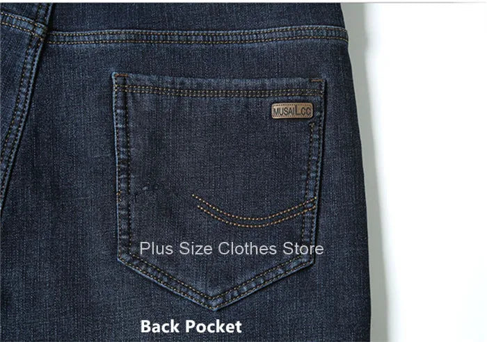 Tall Man Fleece Jeans 117CM Extra Long Stretched Plus Size 42 44 Fit Trousers Warm Autumn Winter High Waist Denim Pants Trousers