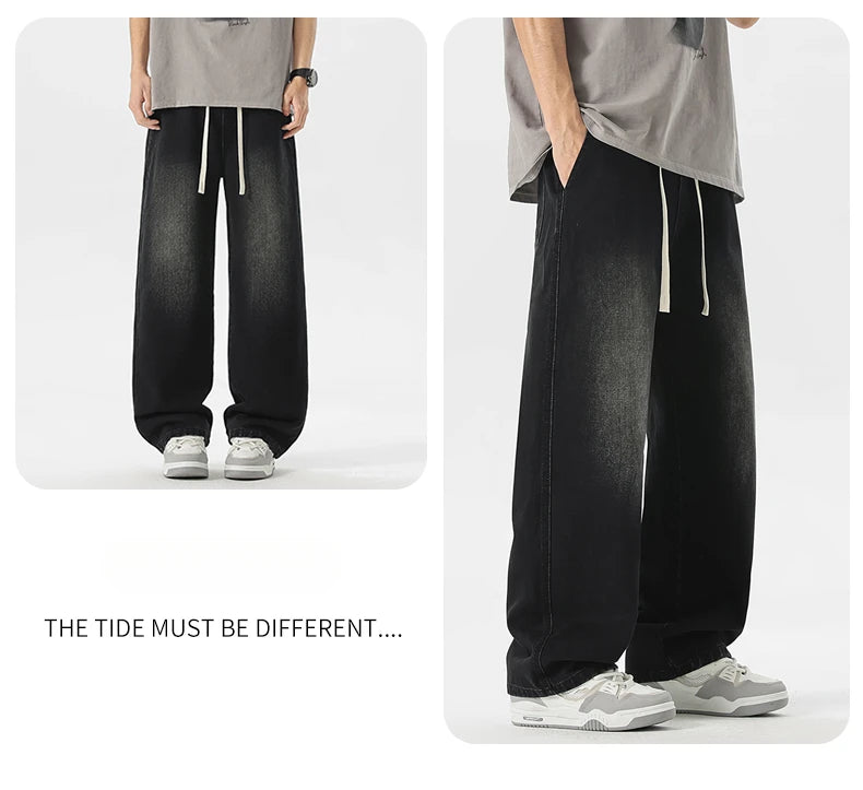 Men's Jeans American Loose Wide-leg Loose Straight Casual Trousers Street Hip-hop Baggy Jeans Black Grey  Blue Streetwear Men
