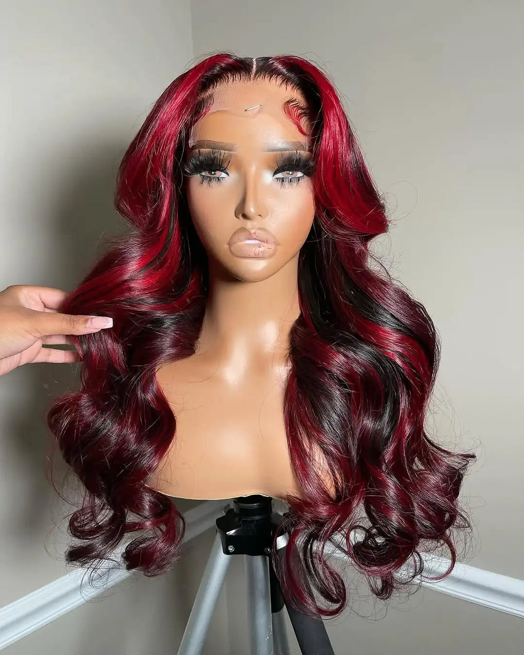 Black With Red Highlight Wig Synthetic Lace Front Wig 13X4 Pre plucked Hairline With BabyHairWomen's Wig with Density Lace Front