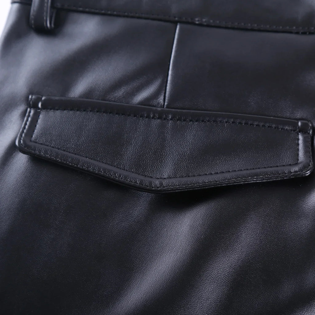 Autumn and Winter Slim Mens Leather Pants Tight Motorcycle Fashion Simple Hipster PU Leather Pants for Men