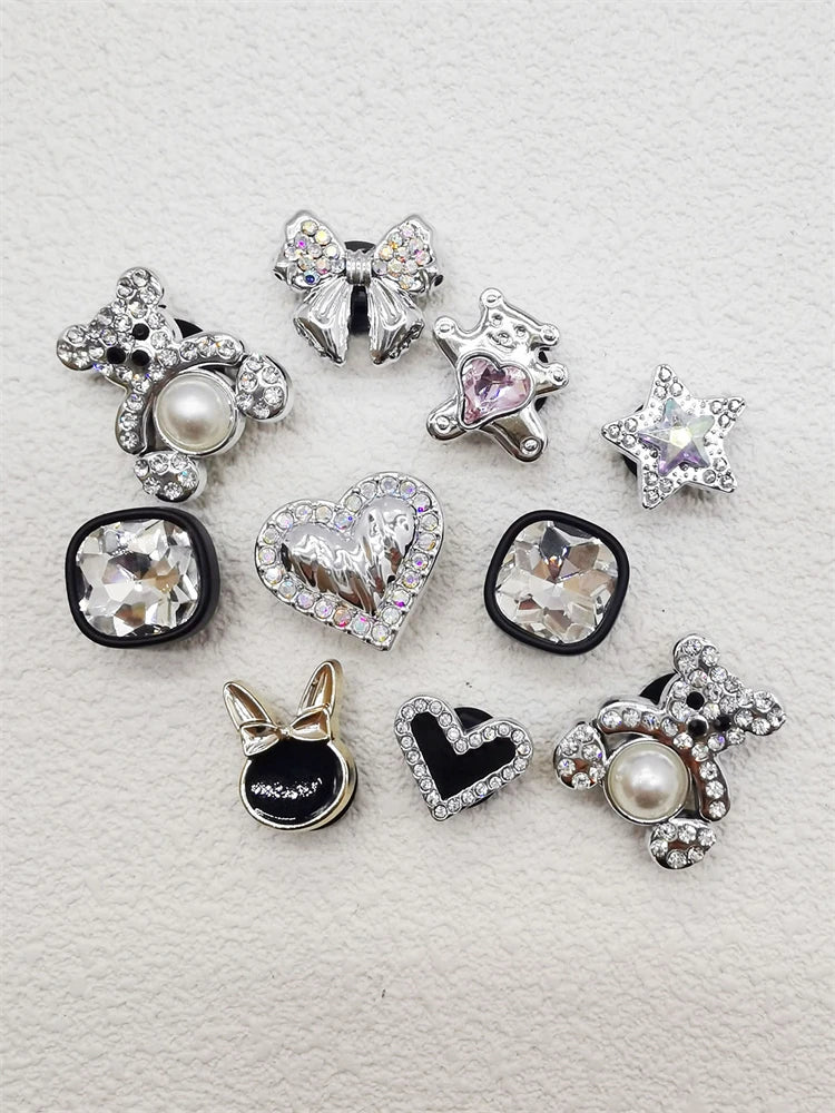 10PCS ABS Shoe Charms Bow Rhinestone Accessories For Clogs Bear Pearl Buckle Decorations Diy Women Lovely Garden Shoes Decor