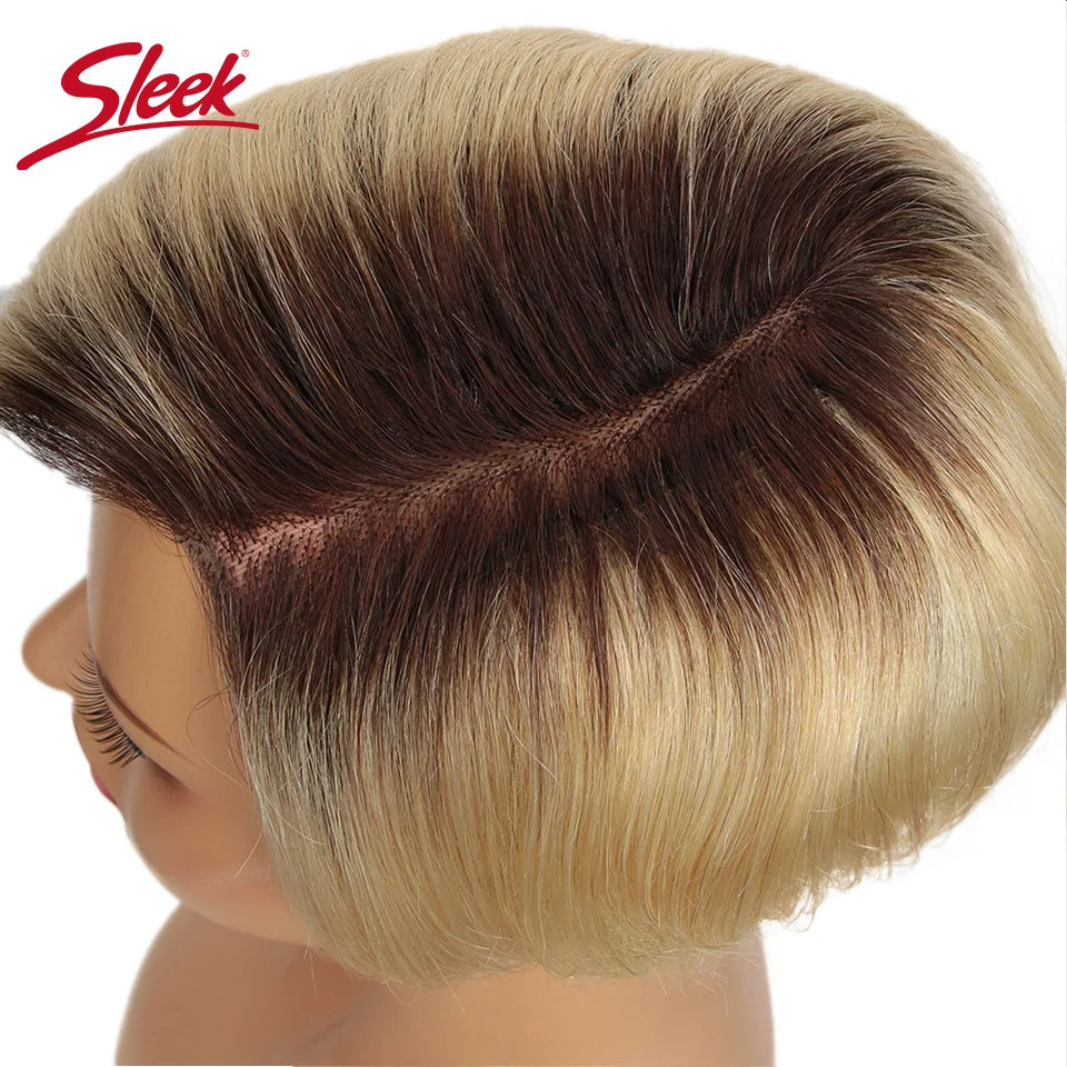 Sleek Blond 613 Short Pixie Cut Bob Wigs Lace Front T Part Human Hair Wigs Black Dark Wigs Brazilian Straight Grey Remy Hair Wig