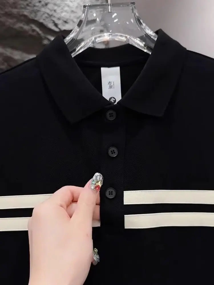 Men's Spliced   striped Polo Shirt Short-sleeved Summer Fashion T-shirt