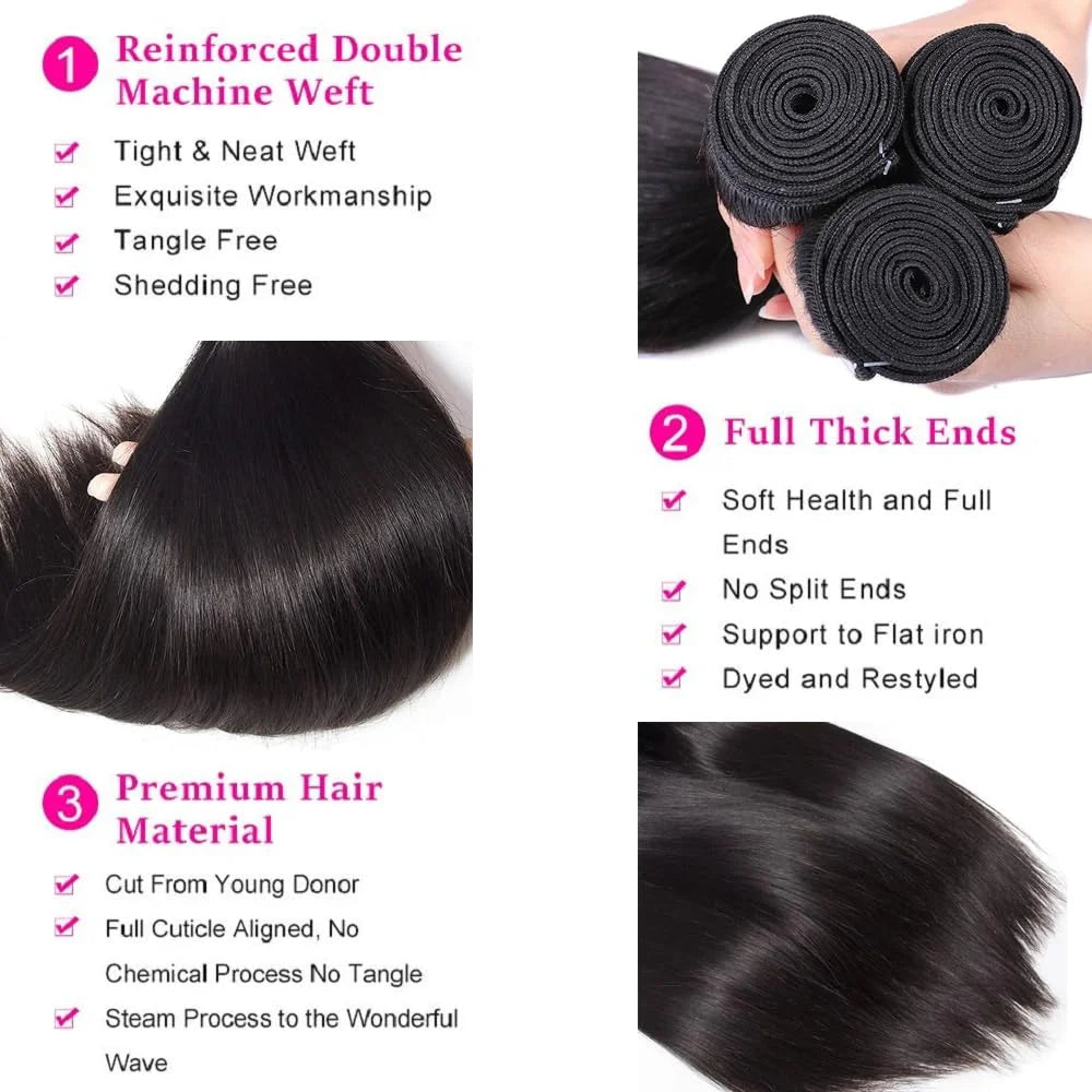 16A Real Bone Straight Human Hair Bundles Deal 30 40Inch Brazilian Raw Hair Extensions 3 4 Pcs Human Hair Bundles  Natural Black