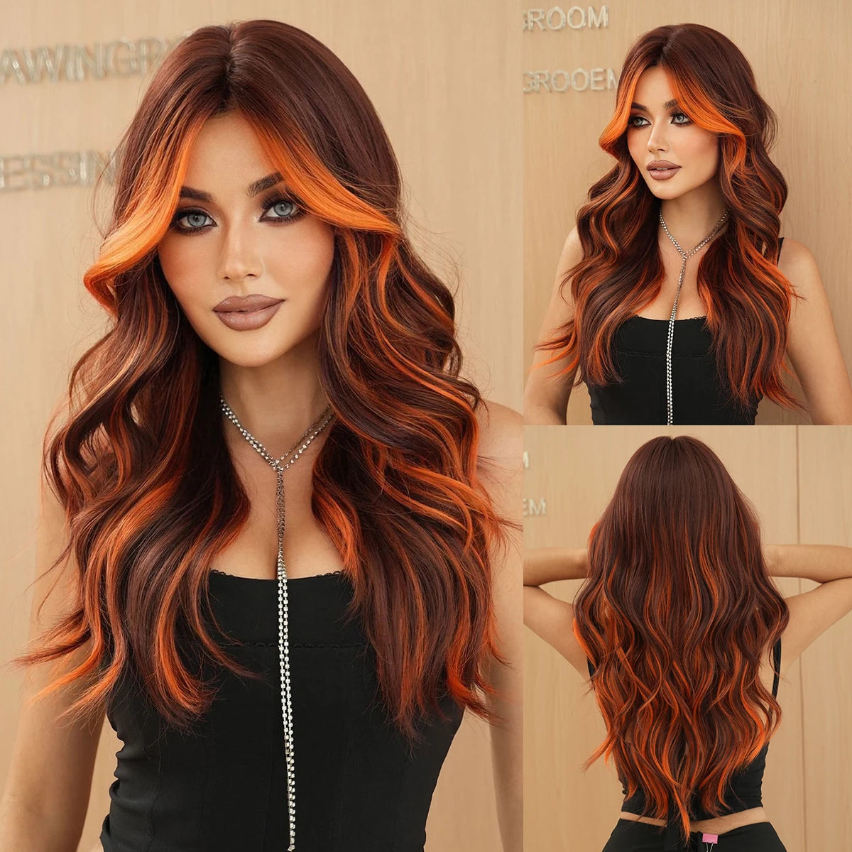 NAMM Highlight Skunk Wig Body Wave Synthetic Blue Wig for Women Daily Party Use Highlight Ash Wavy Wigs With Medium Wigs