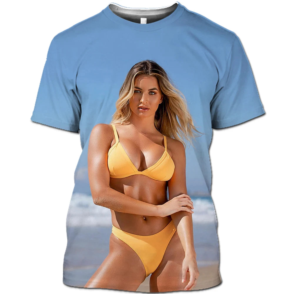 Hot Sexy Model Beach Bikini Summer Man T-shirt Swimsuit Personality Hip Hop Funny Alternative Street Quick Dry Short Sleeve 6XL
