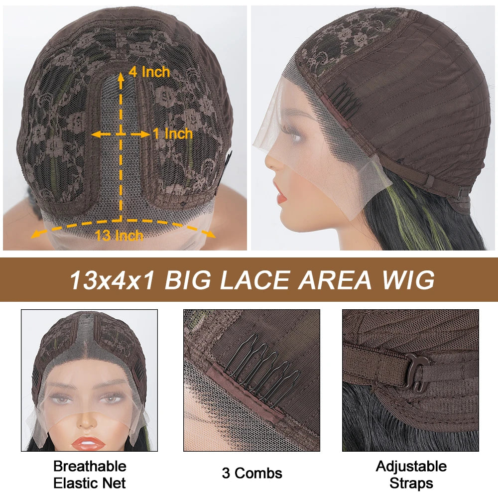 Black With Red Highlight Wig Synthetic Lace Front Wig 13X4 Pre plucked Hairline With BabyHairWomen's Wig with Density Lace Front
