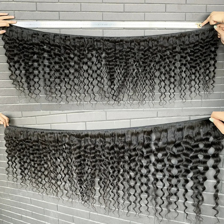 Luvin Deep Wave Human Hair Bundles 30 34 Inch Curly Hair Weaving Remy Unprocessed Tissage Double Weft Virgin Hair Extensions