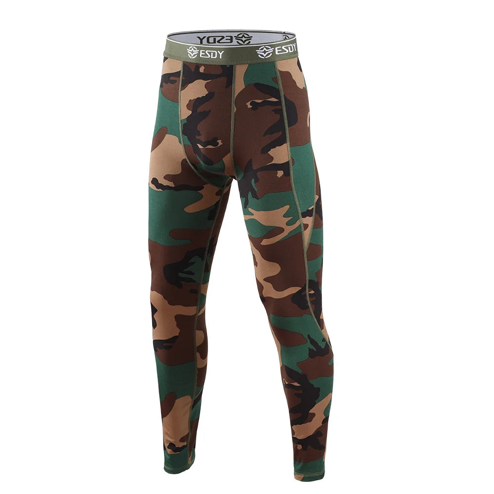 New Outdoor Sports Underwear Camo Training Long-Seeved Tops + Pants Suit Fitness Camping Army Hiking Hunting Underwear Clothes