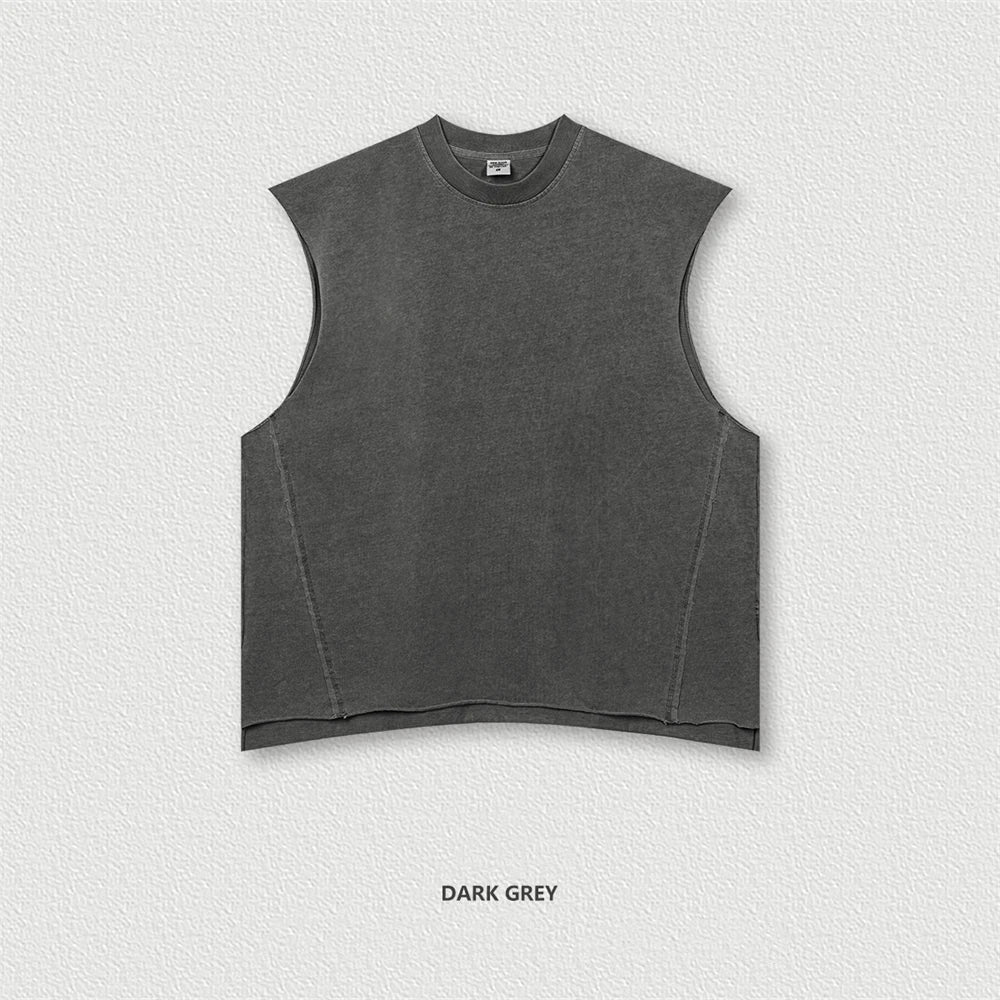 ZODF Vintage 2024 Washed 270gsm Cotton Tank Tops For Men Unisex Summer Relax Fit Slit Sleeveless Vest Streetwears HY0777