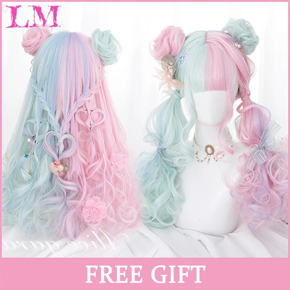 LM Golden Wig Synthetic Ombre Long Straight/Body Wave Middle Part Heat Resistant Natural Hair Wigs For Women Cosplay