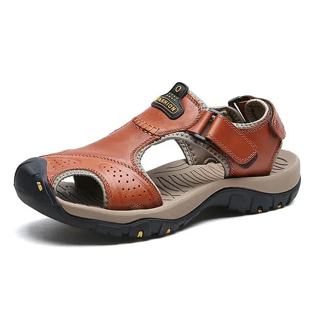 Classic Men's Sandals Summer Genuine Leather Sandals Breathable Men Cow Leather Shoes Men Sandals Soft Outdoor Men Roman Sandals