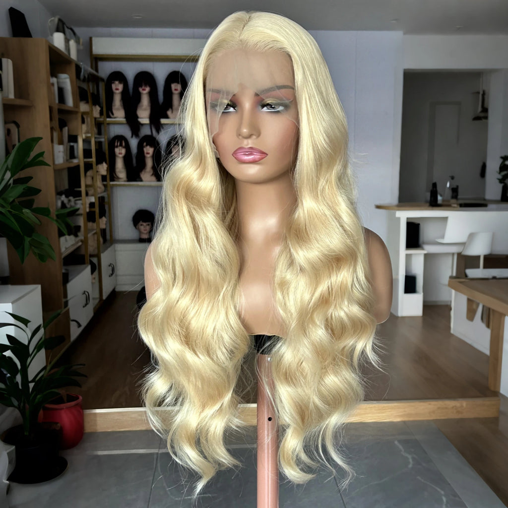 Long Blonde Curly Wavy Wigs for Women Synthetic Hair Free Part Honey Blonde Loose Deep Wave 13X4 Frontal Wigs for Daily Party