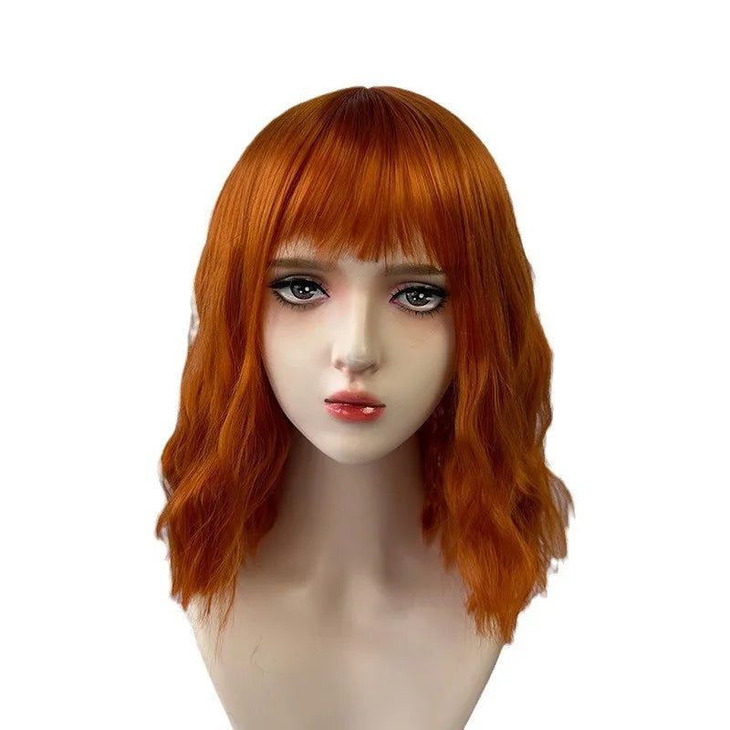 Fashionable orange synthetic wig with Liu seawater ripple daily wear cosplay party high temperature silk wig full head cover