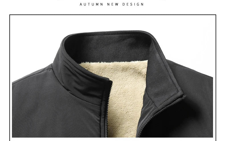 BROWON Winter Clothes Men Jacket Business Casual Solid Thick Fleece Jacket for Men Stand Collar Oversized 8xl Outerwear Coats