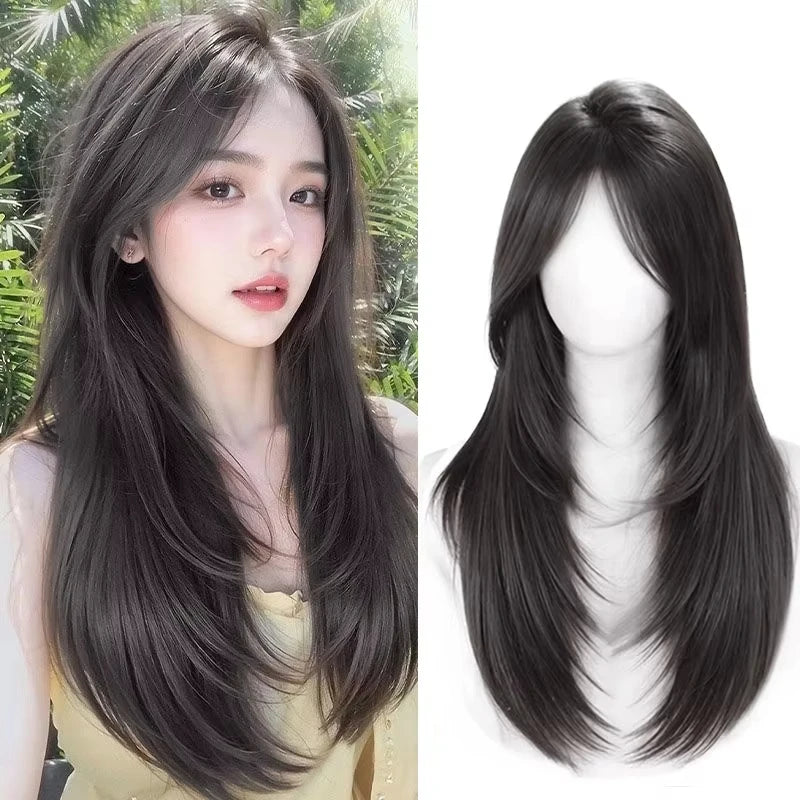 Synthetic Wig Female Long Straight Hair Wig high-level Natural Fashion Long Straight Hair Wig Heat-resistant Hair for Daily Use