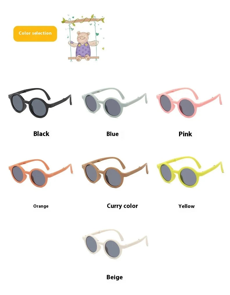 New Folding Children's Fashionable Round Sunglasses Cute Eyeglasses For Boys Girls Baby Sunshade And UV Protection