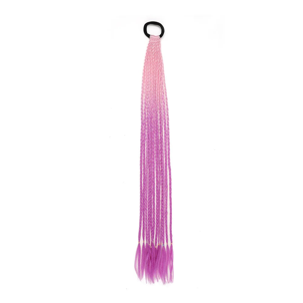 24inch Rubber Band Crochet Mixed Box Braids Plaited Ponytail Synthetic Gradient Dirty Braided Ponytail Hair Extensions for Kids